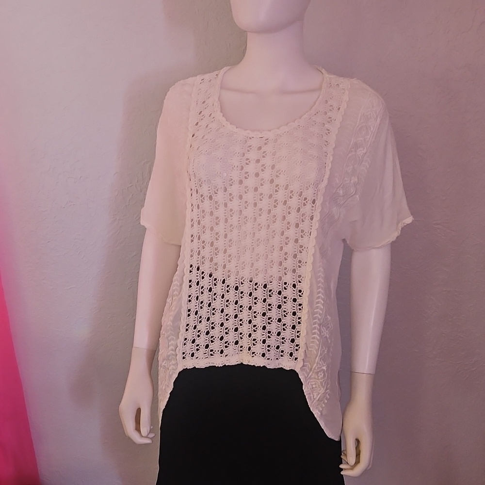 MONTEAU Winter White Crochet Embroidered Assymetric Festival Tunic - Picture 3 of 10